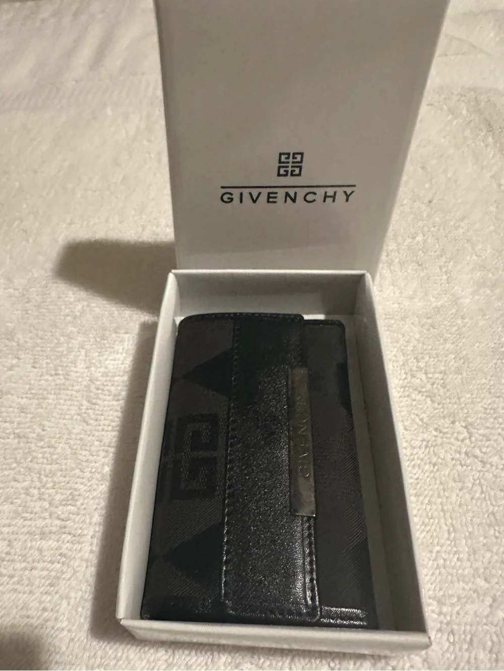 Givenchy Black Monogram Leather Card Holder with Silver Plaque
